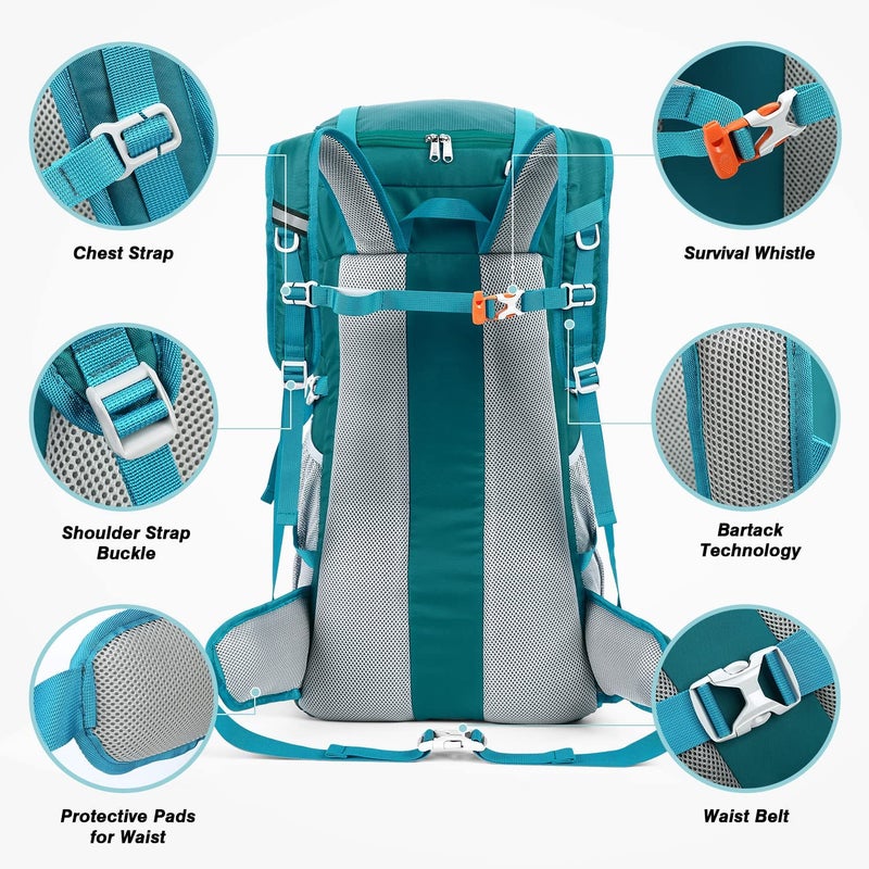 HOMIEE 50L Hiking Backpack Travel Bag Waterproof Camping Rucksack with Rain Cover Lightweight Backpacking Backpack - Image 2